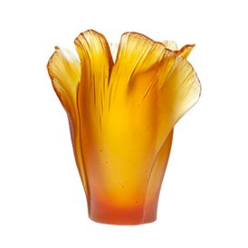 Daum | Crystal Medium Amber Ginkgo Vase