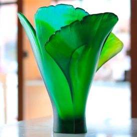 Daum | Crystal Medium Green Ginkgo Vase