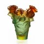 Daum | Crystal Green & orange vase Rose Passion